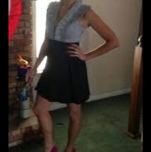 Venus Sz L Black & White Ruffled Pleated Dress Flattering Fit Pin Up Style